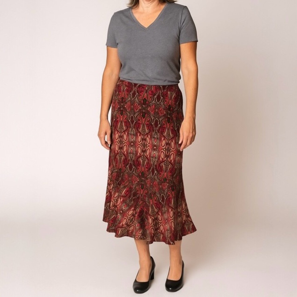 Kim Rogers Petite Medium Paisley Print Maxi Skirt Red Fairy Boho Whimsigoth